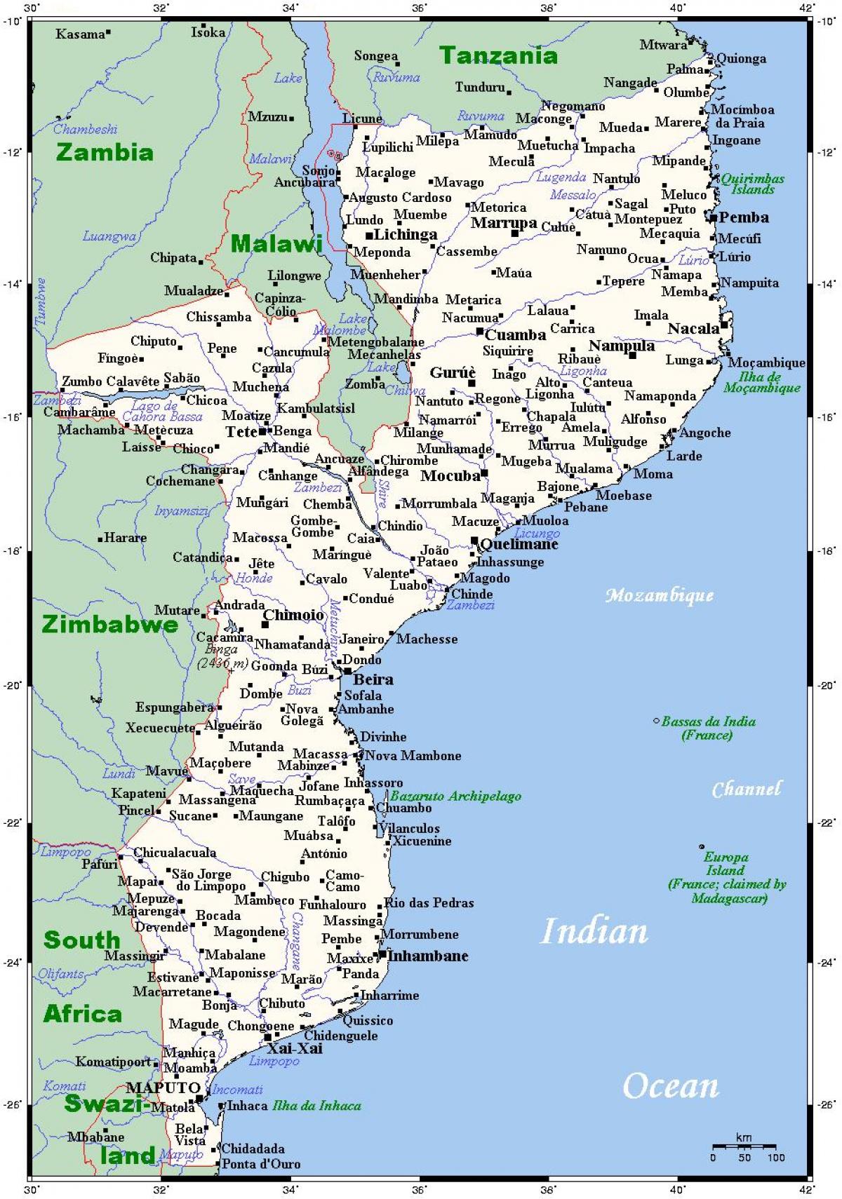 מפה של מוזמביק ערים