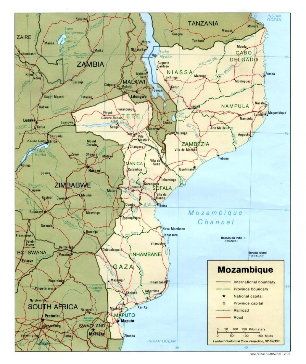 מפה של מוזמביק כבישים